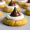 Close-up of golden brown Hershey's Kiss Cookies topped with toasted marshmallows and melted chocolate kisses, the perfect homemade Kiss Cookies for holidays or dessert platters.