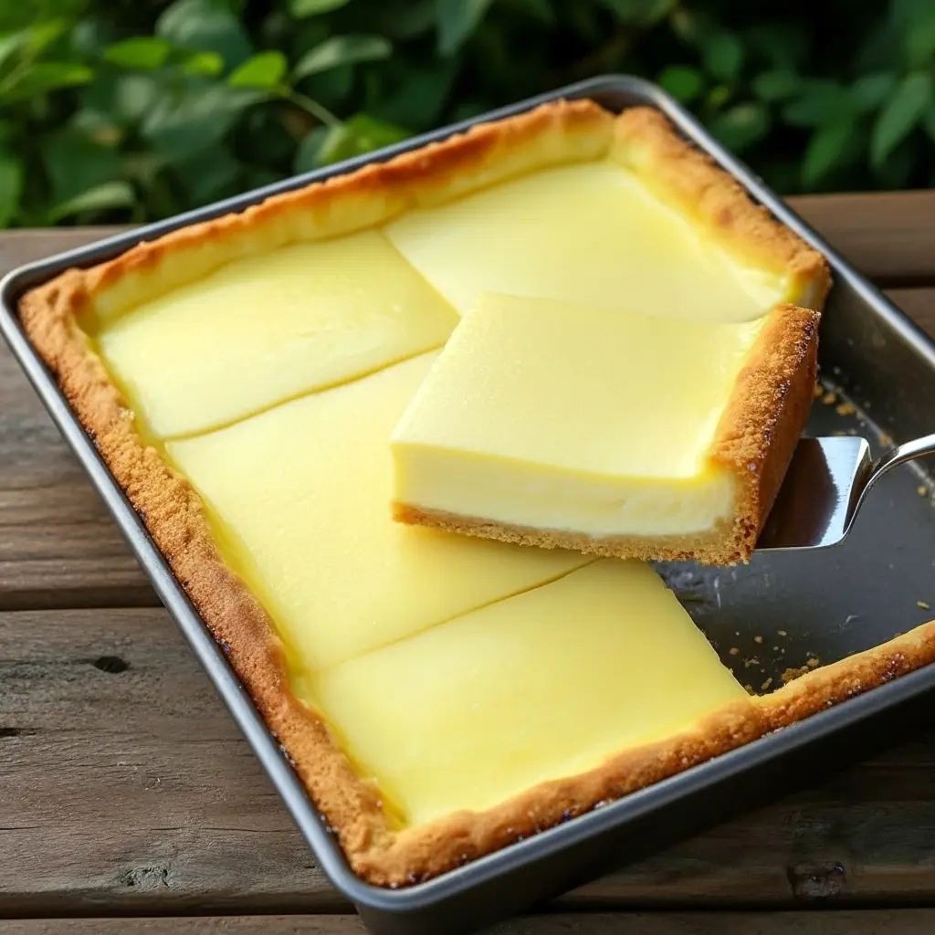 Close-up of a lemon tart with smooth Lemon Custard set in a golden crust — a delicate Custard Cake slice garnished with a scoop of Lemon Sorbet and scattered Fresh Berries.