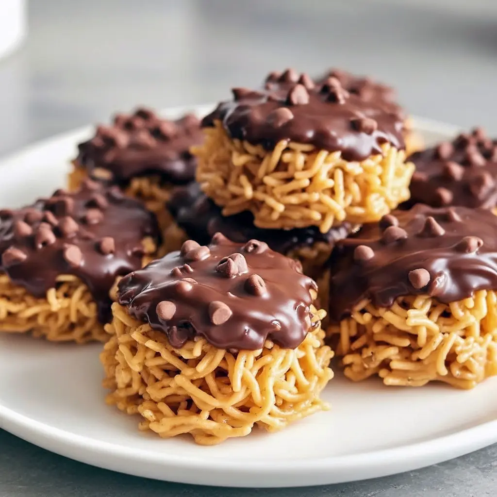Close-up of chocolate peanut butter haystacks on parchment — perfect for Christmas Baking and a festive Dessert Platter, a crowd-pleasing Candy Recipes Homemade choice that ends any Snack Attack; think classic Cookies Recette vibes with Butterscotch Chips and crunchy Chocolate Peanuts for an irresistible Sweet And Salty finish — an easy addition to Easy Snack Recipes collections.