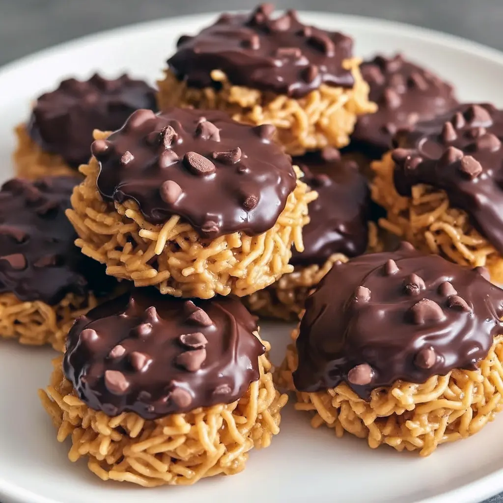 Must-Try Christmas Baking Idea Chocolate Peanut Butter Haystacks Close-up of chocolate peanut butter haystacks on parchment — perfect for Christmas Baking and a festive Dessert Platter, a crowd-pleasing Candy Recipes Homemade choice that ends any Snack Attack; think classic Cookies Recette vibes with Butterscotch Chips and crunchy Chocolate Peanuts for an irresistible Sweet And Salty finish — an easy addition to Easy Snack Recipes collections.