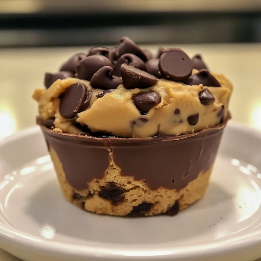 Close-up of golden peanut butter chocolate chip cookie cups cooling in a muffin tin — a tempting shot for Unique Dessert Recipes Baking boards, Unique Desert Ideas, and lists of Things To Make With Cookie Dough (yes, even cheeky roundups like Desserts That Go With Fish for adventurous menus).