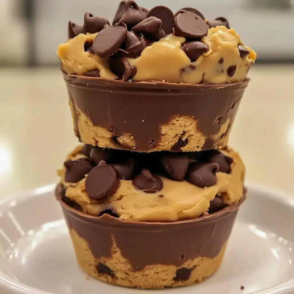 Close-up of golden peanut butter chocolate chip cookie cups cooling in a muffin tin — a tempting shot for Unique Dessert Recipes Baking boards, Unique Desert Ideas, and lists of Things To Make With Cookie Dough (yes, even cheeky roundups like Desserts That Go With Fish for adventurous menus).