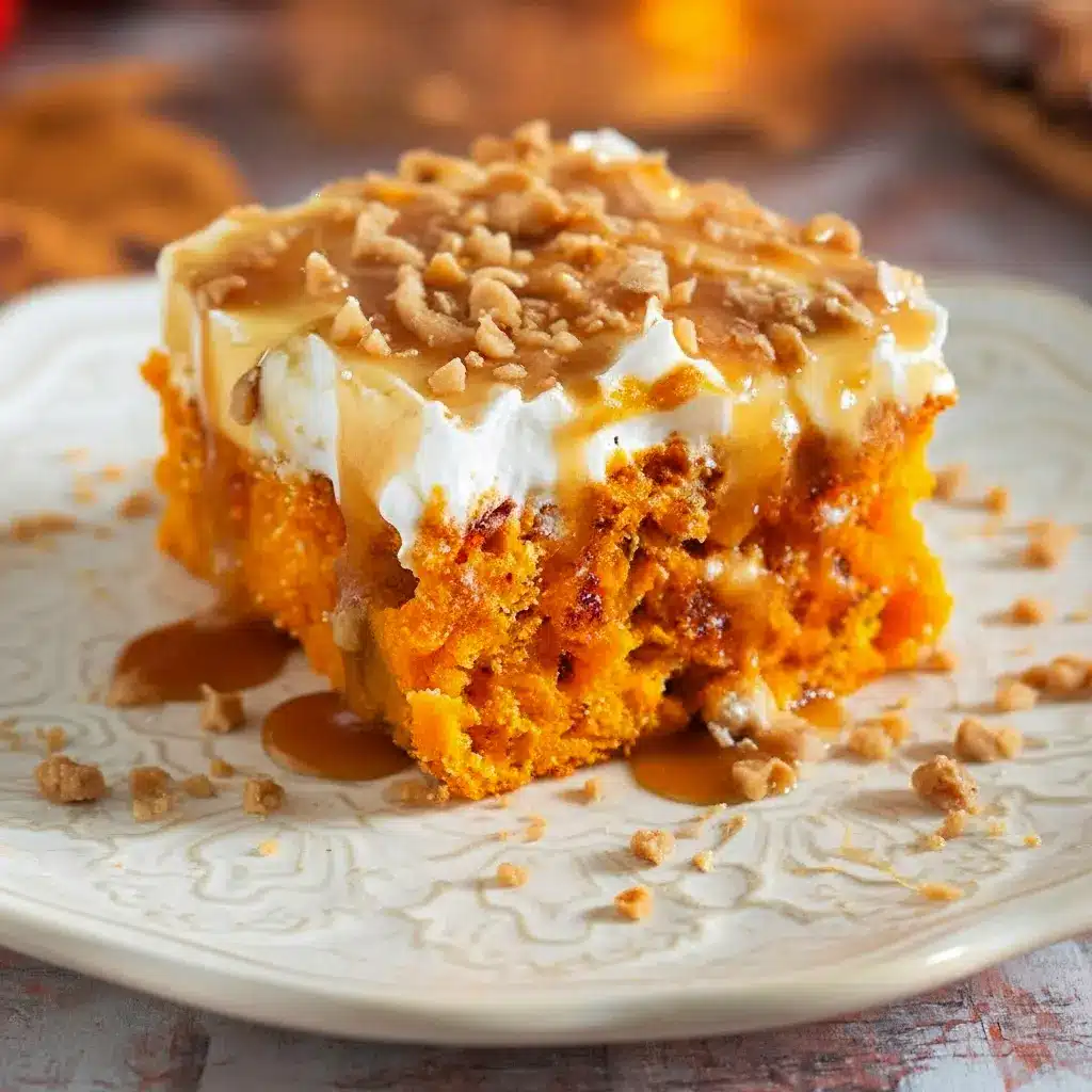 Pumpkin Better Than Sex Cake — Ultimate Pumpkin Dessert A slice of Pumpkin Better Than Sex Cake topped with whipped cream, caramel drizzle, and toffee bits — a dreamy Pumpkin Dessert perfect for cozy Fall Dessert Recipes and lovers of rich Yummy Sweets.
