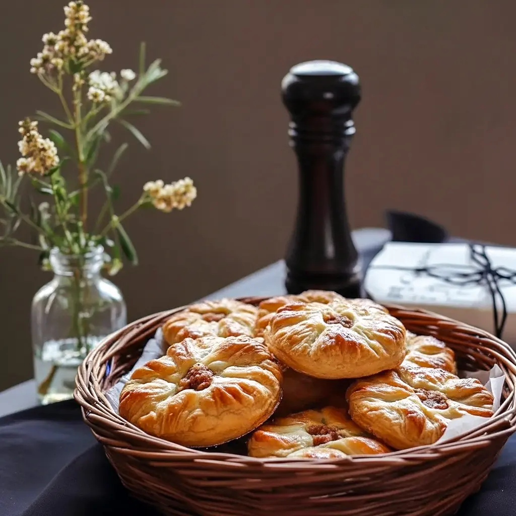 Golden meat pie on a wooden board with herbs and a slice removed, styled for a magical table — ideal for Vegetarian Harry Potter Recipes, listed among easy Harry Potter Foods To Make, and a cozy choice for Hobbit Dinner Recipes, Harry Potter Feast Ideas.
