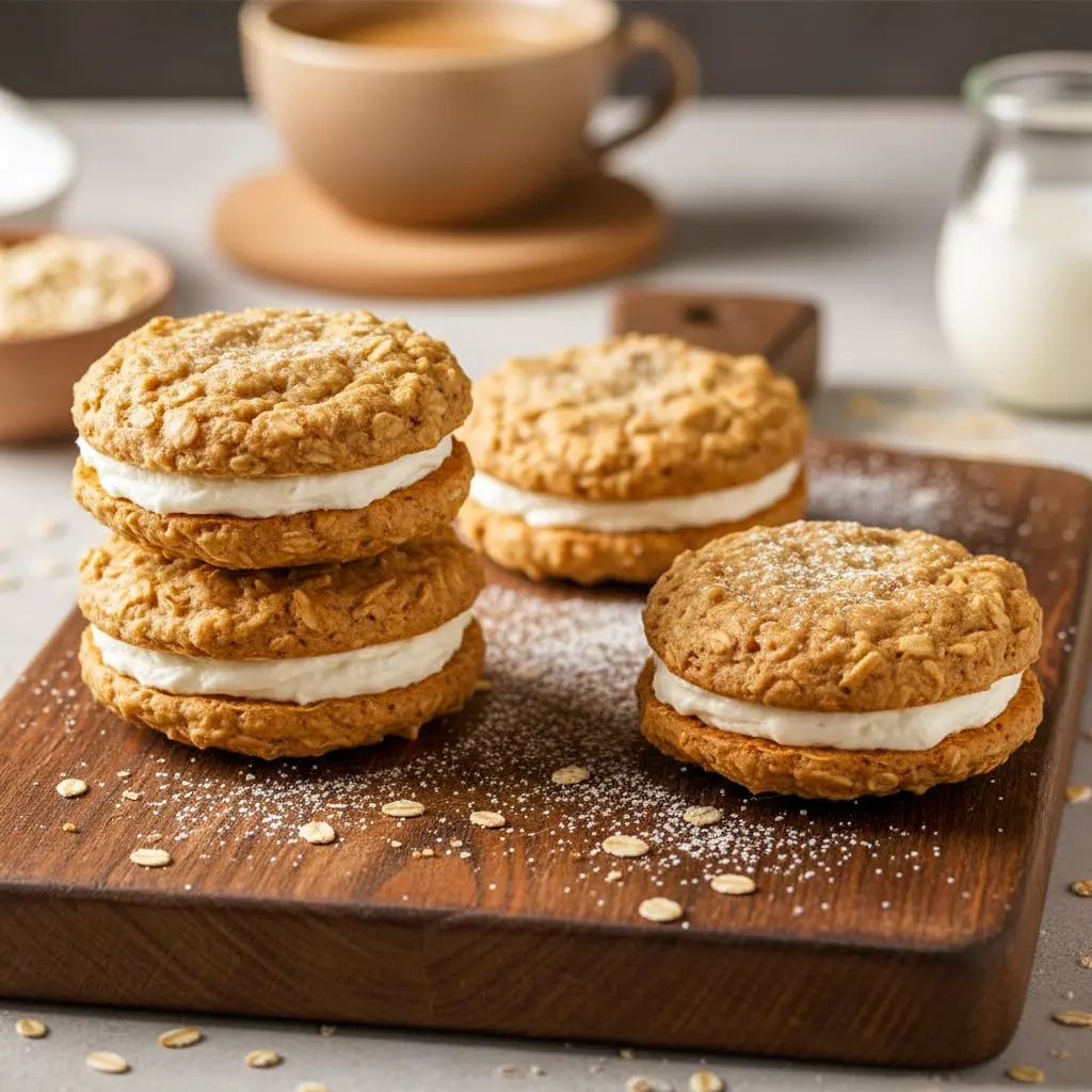 Soft and chewy protein oatmeal cream pies filled with a fluffy sugar-free cream layer, made as Sugar Free Low Fat Desserts and perfect for anyone craving High Protein Sugar Free Desserts, Sugar Free Oatmeal Cream Pies, or Healthier Oatmeal Cream Pies with a delicious Creamy Protein Oatmeal center—featuring a Low Calorie Oatmeal Cream Pie twist for Healthy Oatmeal Cream Pies, Protein Oatmeal Cream Pies, and Homemade Oatmeal Cream Pies Healthy treats.