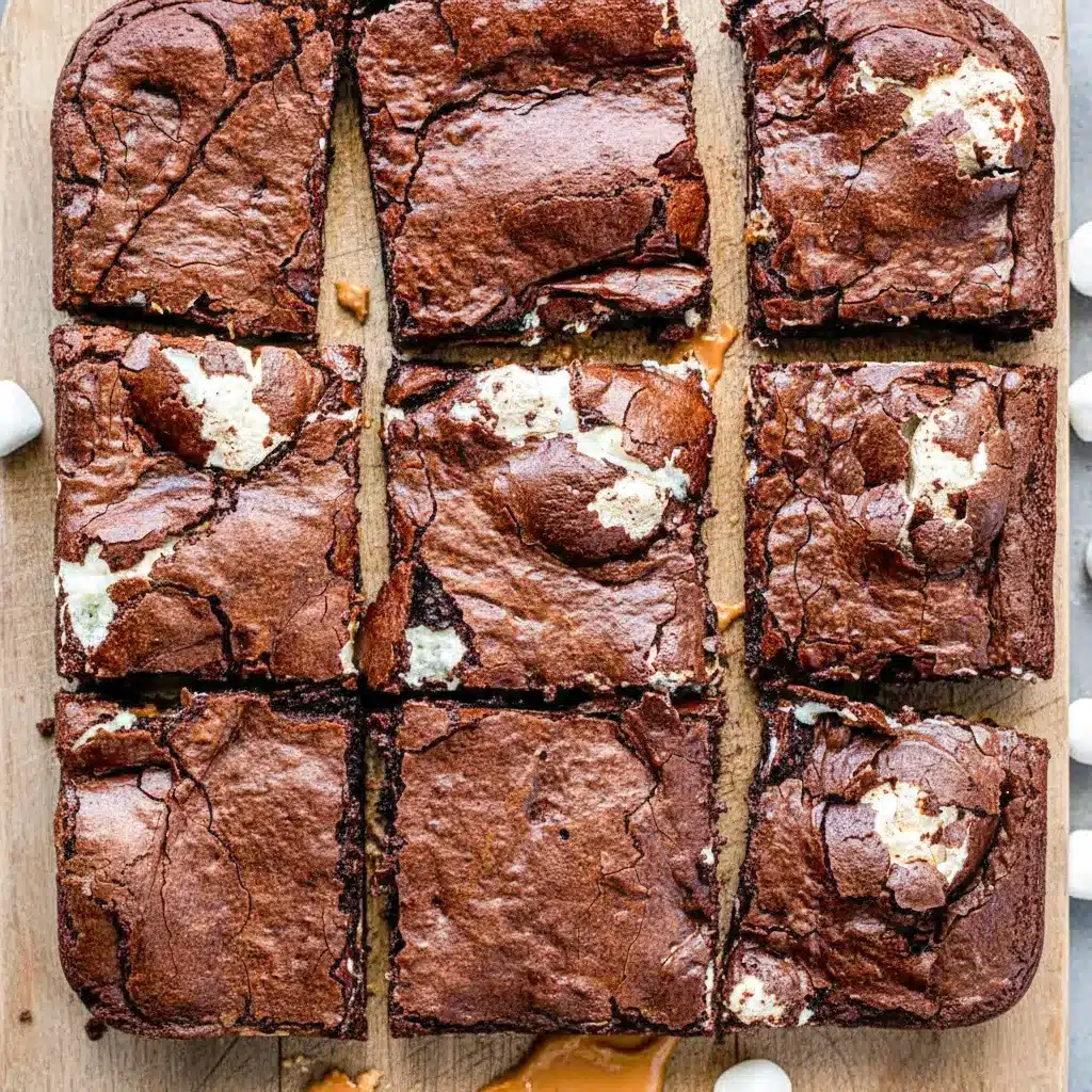 Close-up of gooey layered brownies inspired by Fluffernutter Dessert, showcasing rich chocolate with fluffy marshmallow and creamy peanut butter, similar to Fluffernutter Brownies and stylish Fluffernutter Cookie Bars, perfect for fans of Recipes With Fluff and nostalgic Fluffernutter Recipes.