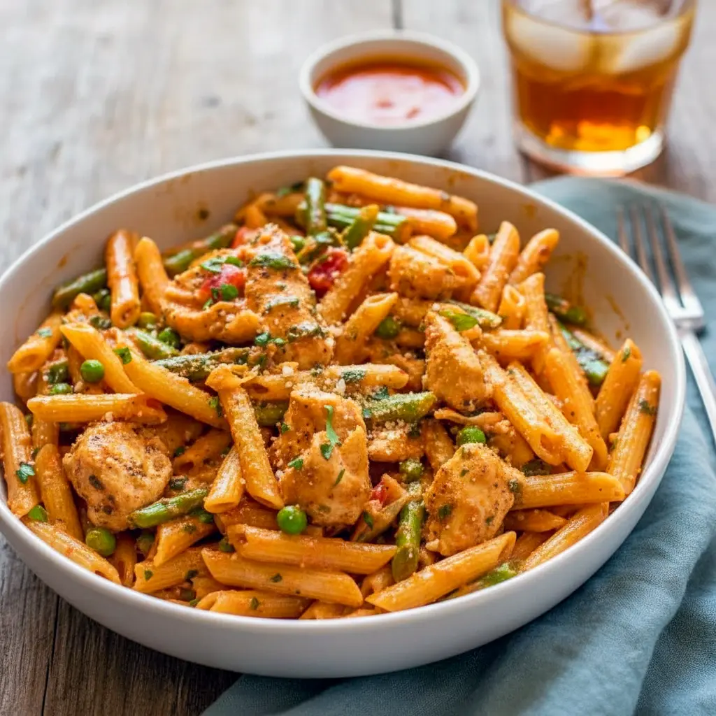 Close-up of a creamy, spicy plate of pasta inspired by Chipotle Pasta Recipes, featuring bold flavors reminiscent of Chicken Chipotle Pasta Cheesecake Factory and the unforgettable kick of Cheesecake Factory Spicy Pasta, showcasing vibrant veggies like Chicken Pasta With Bell Peppers for a restaurant-style finish.