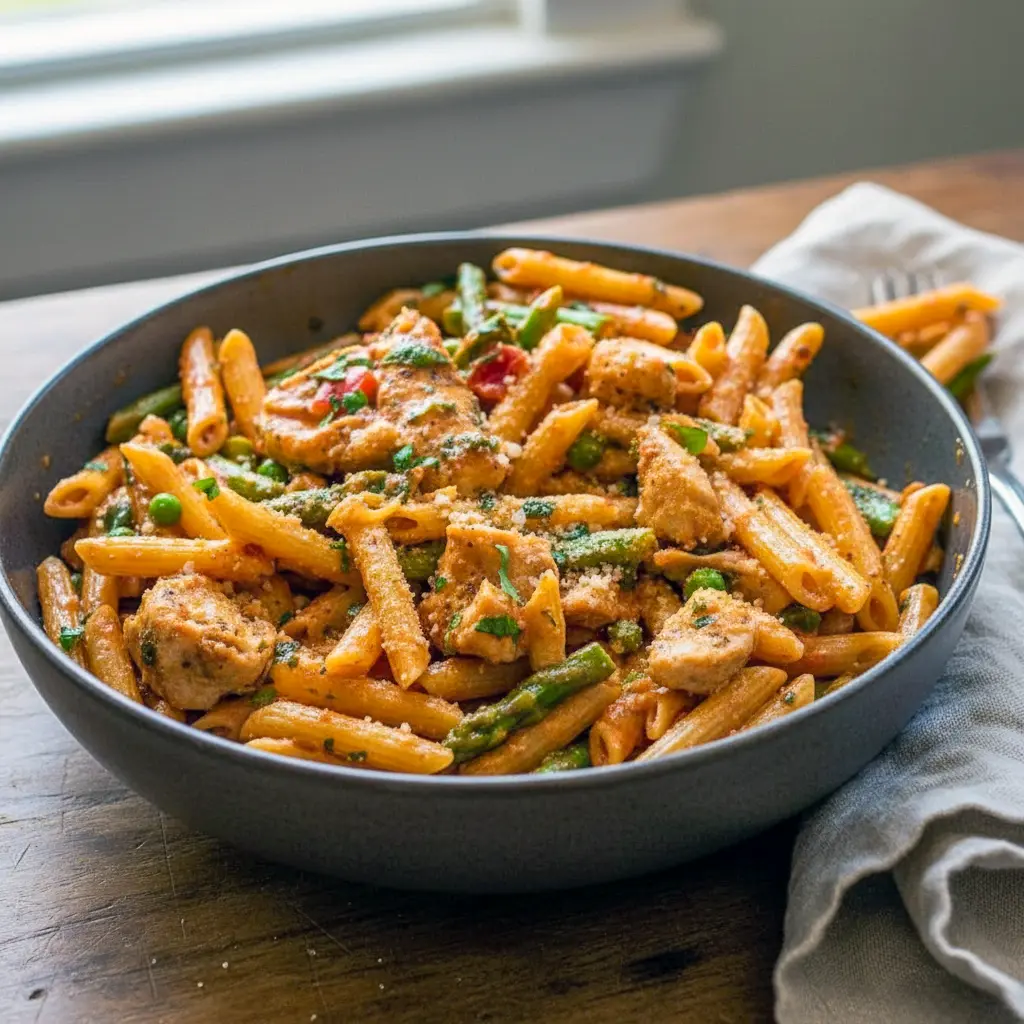 Close-up of a creamy, spicy plate of pasta inspired by Chipotle Pasta Recipes, featuring bold flavors reminiscent of Chicken Chipotle Pasta Cheesecake Factory and the unforgettable kick of Cheesecake Factory Spicy Pasta, showcasing vibrant veggies like Chicken Pasta With Bell Peppers for a restaurant-style finish.