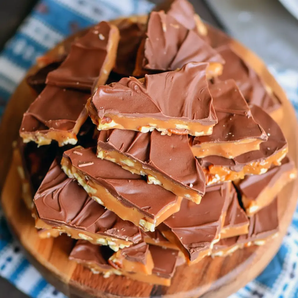 Close-up of broken toffee with toasted pecans and glossy chocolate, a sweet snack trending among Trending Desserts 2025, inspired by a light Sponge Toffee Recipe texture, Christmas Sweet Gifts.