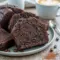 Close-up of a sliced Dark Brown Bread Loaf, rich with chocolate chips and a dark mocha center—looks like a decadent Breakfast Chocolate treat made from Homemade Bread With Cocoa.