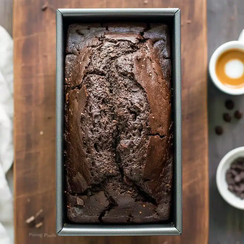 Close-up of a sliced Dark Brown Bread Loaf, rich with chocolate chips and a dark mocha center—looks like a decadent Breakfast Chocolate treat made from Homemade Bread With Cocoa.