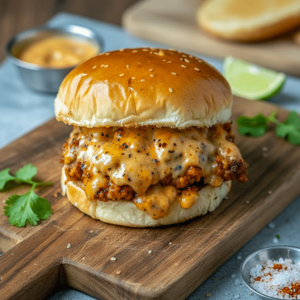 Easy homemade Cajun chicken sloppy joes piled onto toasted buns with peppers, onions, and bold Cajun seasoning, creating a saucy and flavorful Southern-style sandwich.