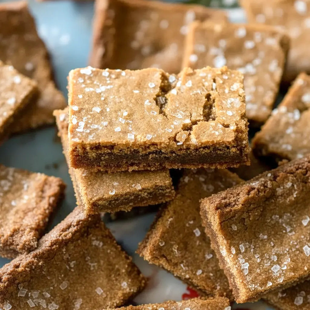 A pan of chewy Ginger Molasses Cookie Bars topped with sparkling sugar, the perfect Molasses Bar treat for cozy Holiday Bars Recipes baking days.