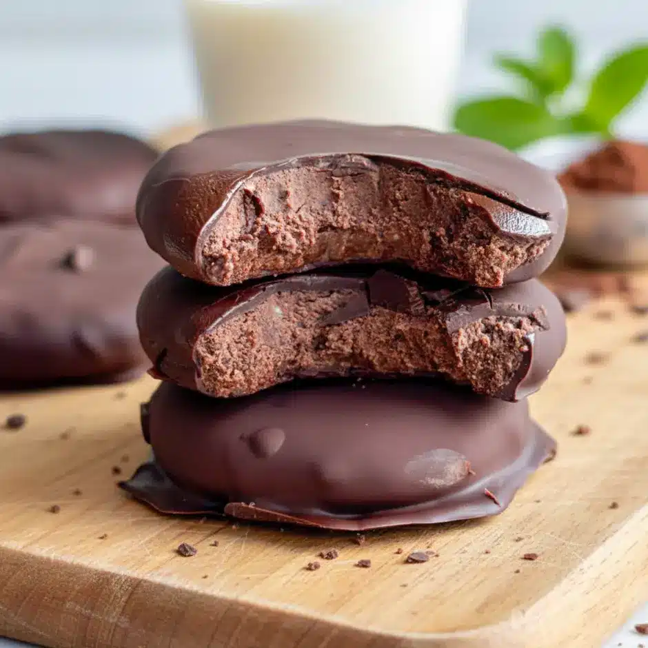 Fudgy mint chocolate protein cookies dipped in glossy dark chocolate, made with simple ingredients for Mint Chocolate Protein Recipes, perfect for anyone craving refreshing, chocolaty Protein Treats Healthy enough for everyday snacking.
