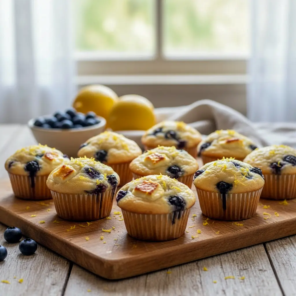 Golden mini muffins made with cottage cheese, blueberries, and lemon zest on a cooling rack — a delicious High Protein Cottage Cheese Blueberry Lemon Muffins batch that’s perfect for Healthy Snacks To Meal Prep or a quick Healthy Recipe Snack for active mornings.