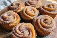Irresistible Crescent Roll Cruffins – Warm, Quick & Coated in Cinnamon Sugar1 Close-up of golden cinnamon sugar Crescent Roll Cruffins in a muffin tin, showing crispy layers, flaky swirls, and a dusting of cinnamon sugar.