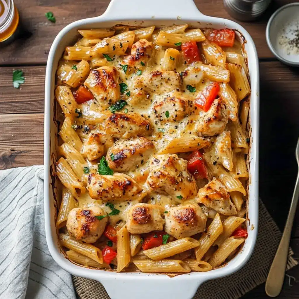Golden honey pepper chicken tossed with creamy penne pasta, topped with fresh herbs and parmesan in a vibrant skillet ready for a cozy family meal. 🍯🍗🍝