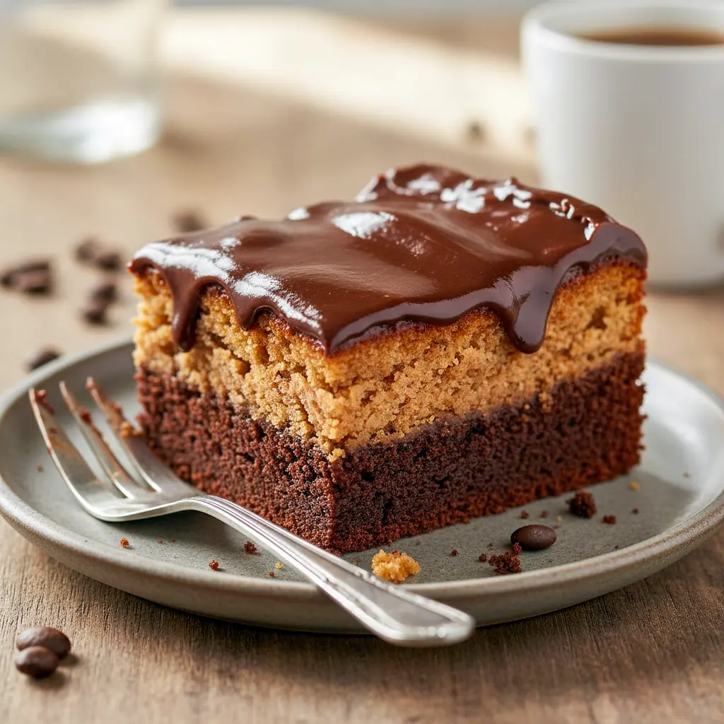 A rich Ooey Gooey Cake topped with glossy ganache, blending chocolate and peanut butter layers in the ultimate Chocolate Peanut Butter Desserts masterpiece.