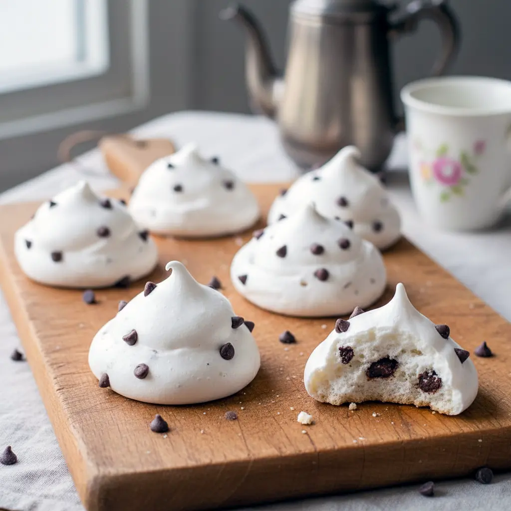 Plate of airy meringue-style Chocolate Christmas Recipes with swirls of chocolate and vanilla, showcasing the Popular Cookie Flavors of classic Divinity Cookies Recipe — delicate Two Tone Cookies that make beautiful Quick Homemade Desserts for cozy Desserts Winter celebrations.