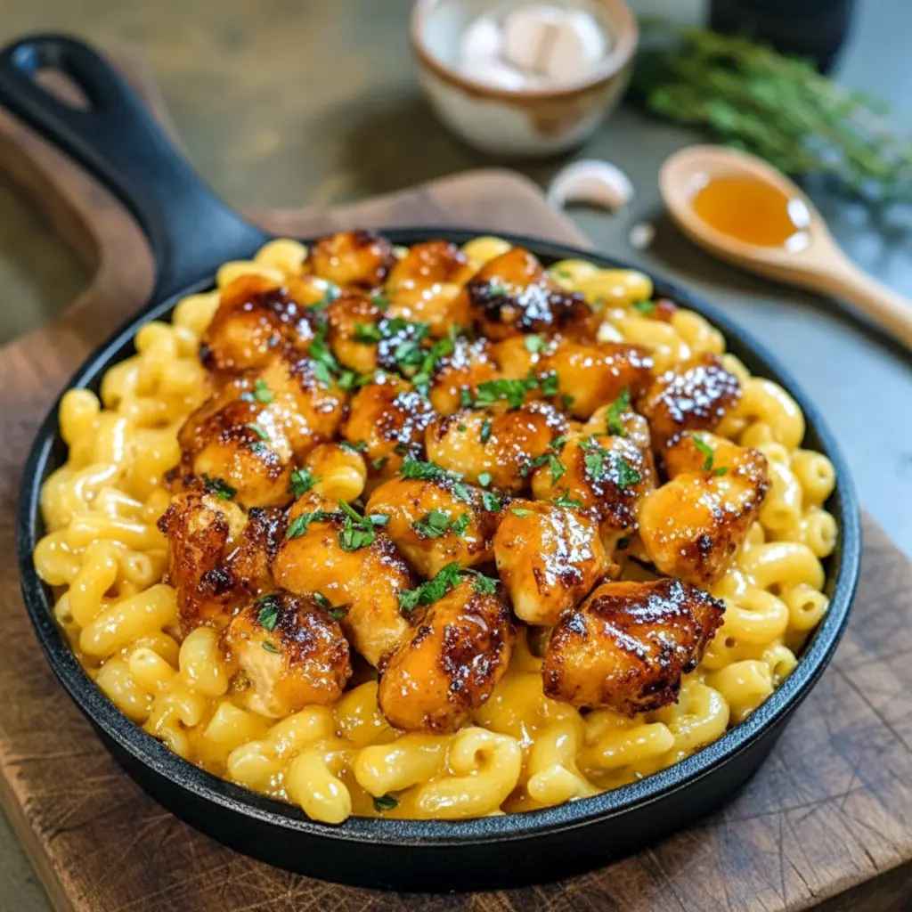 Creamy chicken mac and cheese served in a cozy bowl showcasing a rich, cheesy finish perfect for high-protein comfort food lovers.
