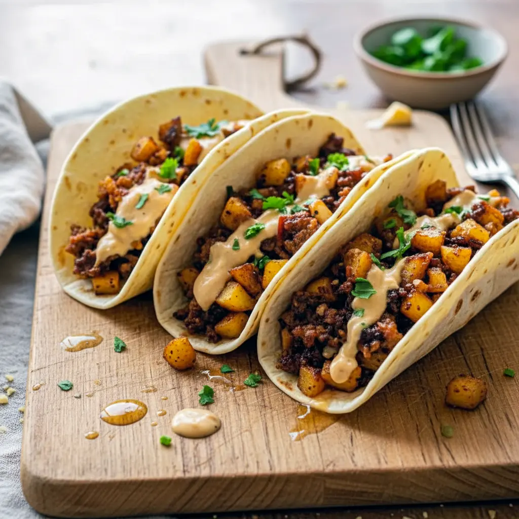 Close-up of garlic butter honey chicken tacos sizzling fresh off the grill, styled as Best At Home Meals and perfect for anyone searching for Dinner Recipes Bbq Chicken, Quick And Easy Dinner Recipes On The Go, and creative Family Barbecue Ideas with a deliciously modern twist.