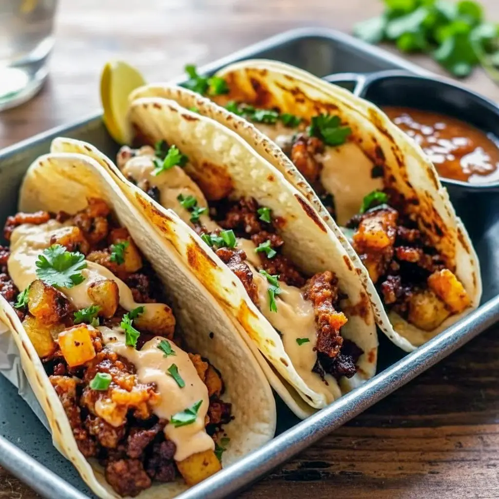 Close-up of garlic butter honey chicken tacos sizzling fresh off the grill, styled as Best At Home Meals and perfect for anyone searching for Dinner Recipes Bbq Chicken, Quick And Easy Dinner Recipes On The Go, and creative Family Barbecue Ideas with a deliciously modern twist.