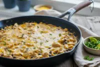 Powerful One Pan Sour Cream Chicken Enchilada Skillet That’s Shockingly Easy2 Creamy skillet dinner featuring shredded chicken, tortillas, and melted cheese inspired by Quick Chicken Enchilada Skillet and Healthy Sour Cream Chicken Enchiladas, perfect for fans of Rotisserie Chicken Skillet Recipes and easy weeknight meals.