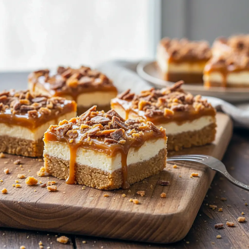 Close-up of decadent Butterfinger Caramel Bars No Bake featuring gooey Recipes With Caramel Bits, crispy Brickle Bars texture, and rich chocolate drizzle—an Easy Dessert For Party from the Unique Bar Recipes collection.