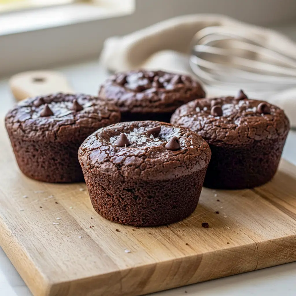 Close-up photo of High Protein Brownie Bites in a mini muffin pan, rich and chocolatey with a soft, fudgy center, showing a healthy bite-sized treat perfect for snacking.