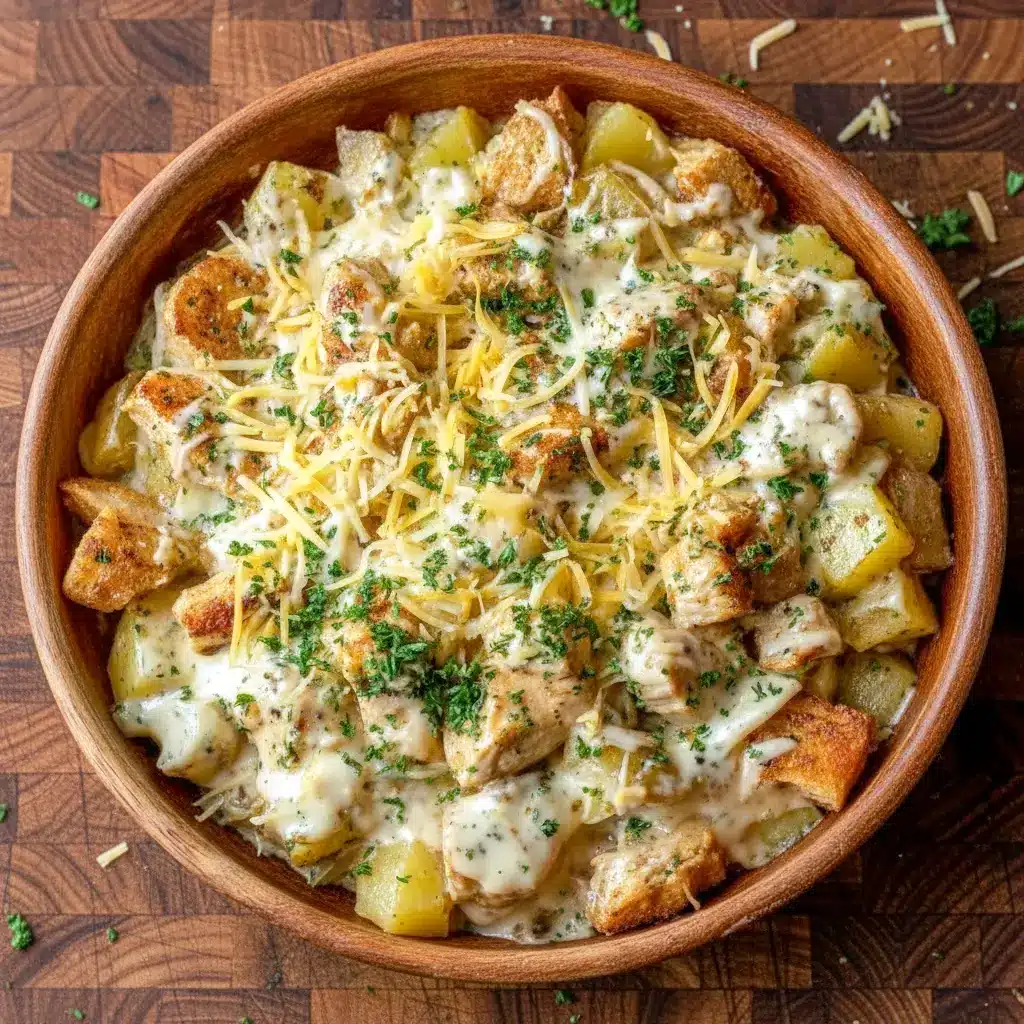Cheesy garlic skillet showcasing Garlic Chicken With Potatoes prepared as Meal Prep Recipes With Potatoes, perfect for Weekly Dinners For Family and satisfying Cheap Easy Delicious Meals that support Easy High Protein Recipes Dinner and Protein Recipes Healthy Dinner goals with tender chicken and golden potatoes.