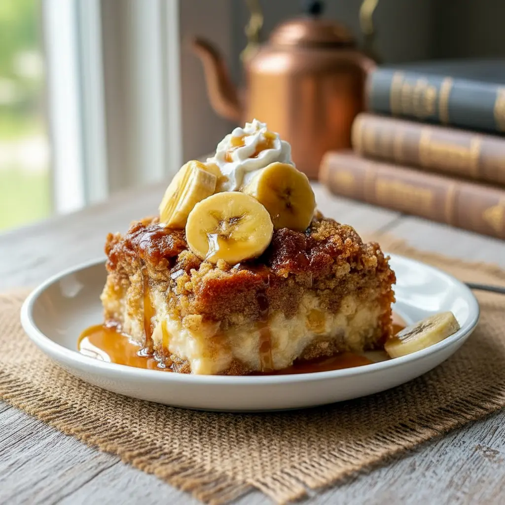 Golden, bubbling banana cobbler fresh from the oven, showcasing a classic Southern-style sweet treat perfect for weekend comfort and family-style dessert moments.