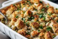 Ultimate Stuffing Casserole — Rotisserie Chicken, Cheesy, and Comforting Bubbly, cheesy bake of shredded rotisserie chicken and seasoned stuffing with a crisp top — a top Rotisserie Chicken Recipes pick inspired by savory Stuffing Recipes and perfect for Easy Casserole Recipes.