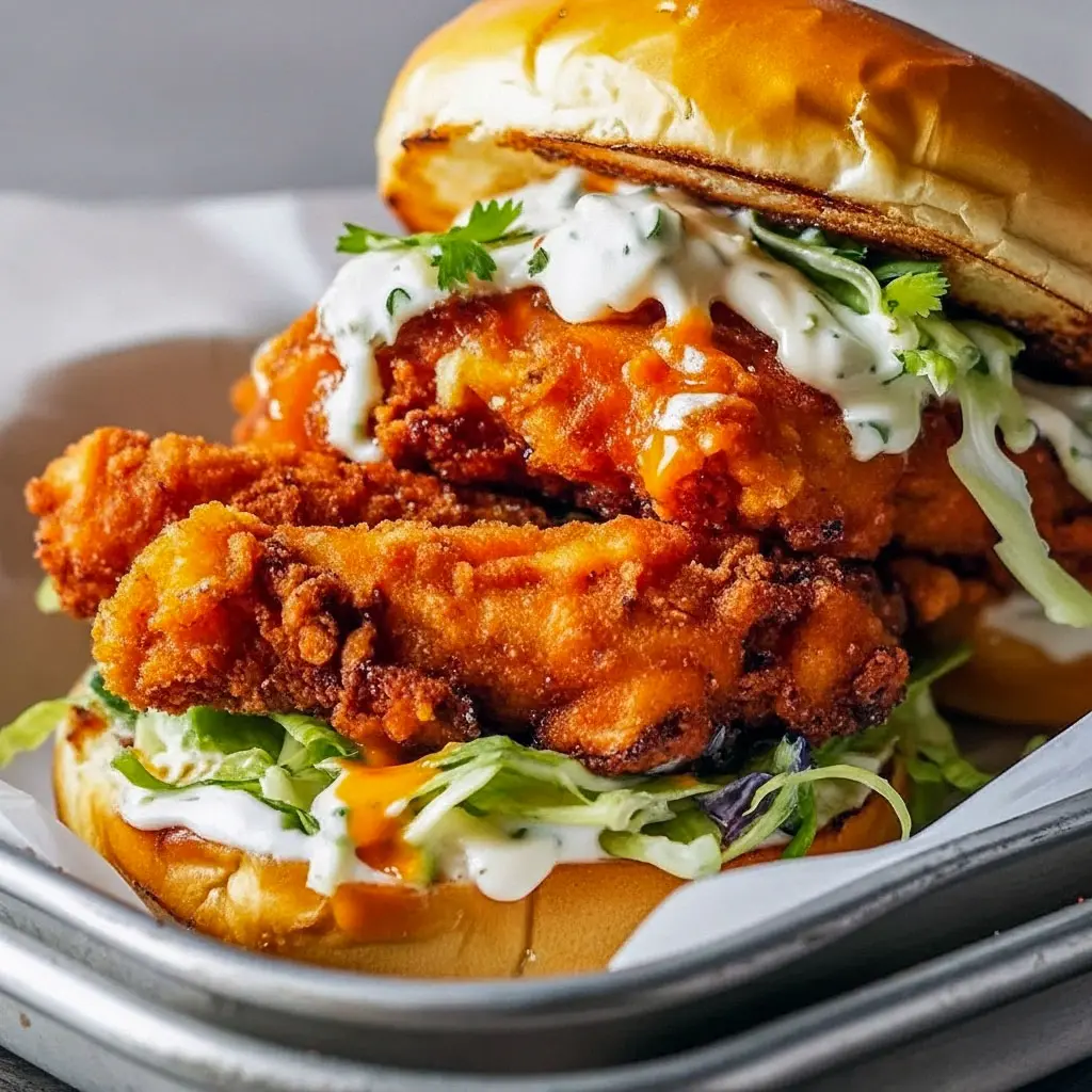 Close-up of a golden, crunchy chicken sandwich on a toasted bun, showcasing a crave-worthy Chicken Sandwich Recipes idea inspired by classic Fried Chicken Recipes, fun Fair Food Recipes, and easy weeknight Poultry Recipes favorites.