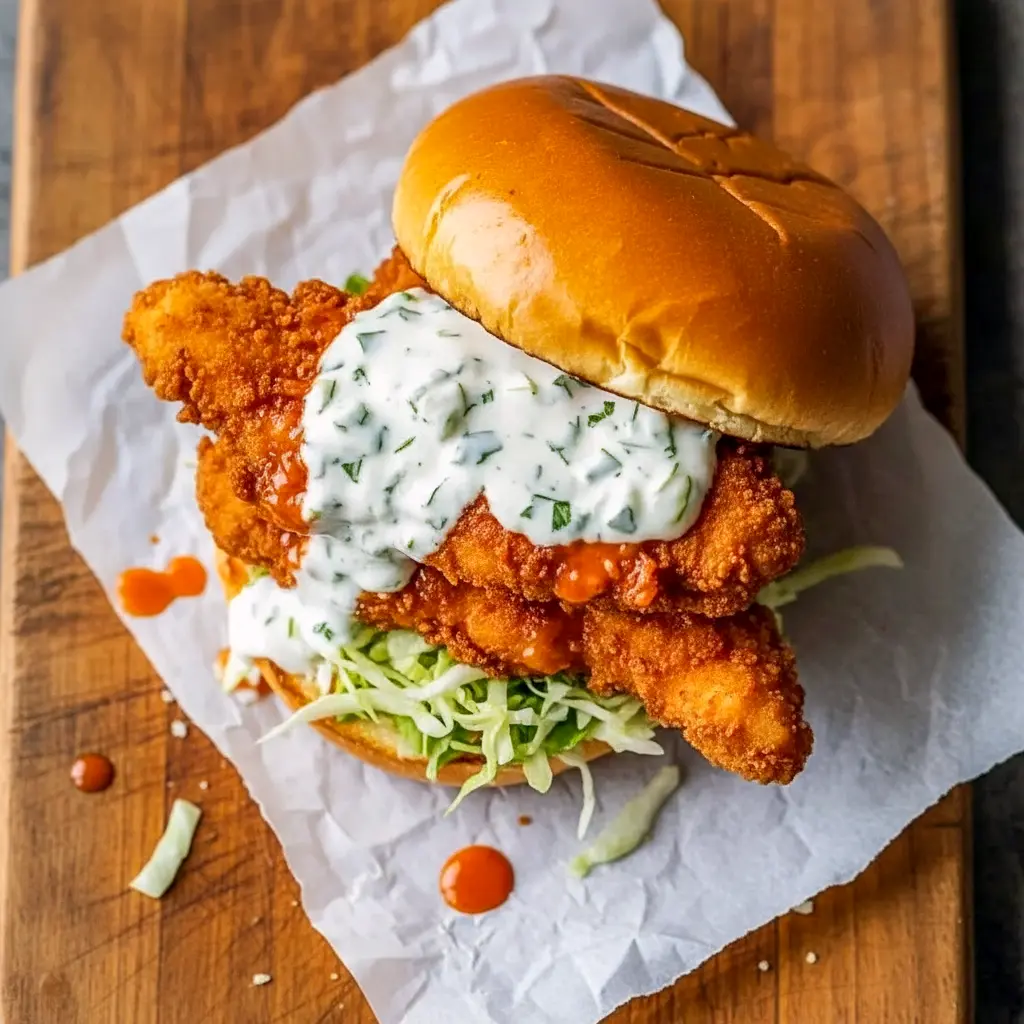 Close-up of a golden, crunchy chicken sandwich on a toasted bun, showcasing a crave-worthy Chicken Sandwich Recipes idea inspired by classic Fried Chicken Recipes, fun Fair Food Recipes, and easy weeknight Poultry Recipes favorites.