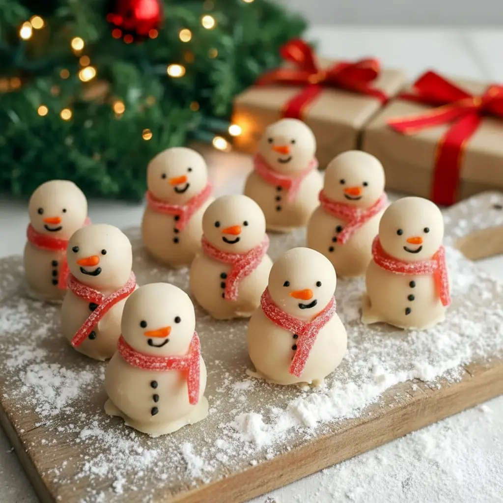 Mini snowman truffles made as Peanut Free Christmas Snacks, shaped into No Bake Christmas Balls, decorated as Snowman Treats Ideas, and styled as Cute And Easy Christmas Treats for the holidays.