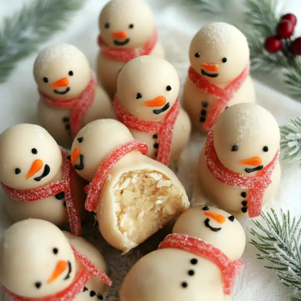 Mini snowman truffles made as Peanut Free Christmas Snacks, shaped into No Bake Christmas Balls, decorated as Snowman Treats Ideas, and styled as Cute And Easy Christmas Treats for the holidays.