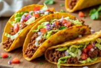 Crispy cheesy oven tacos arranged on a baking sheet, stuffed with seasoned meat and melted cheese—an easy Fast Dinners idea perfect for busy nights and quick, satisfying Quick Meals.