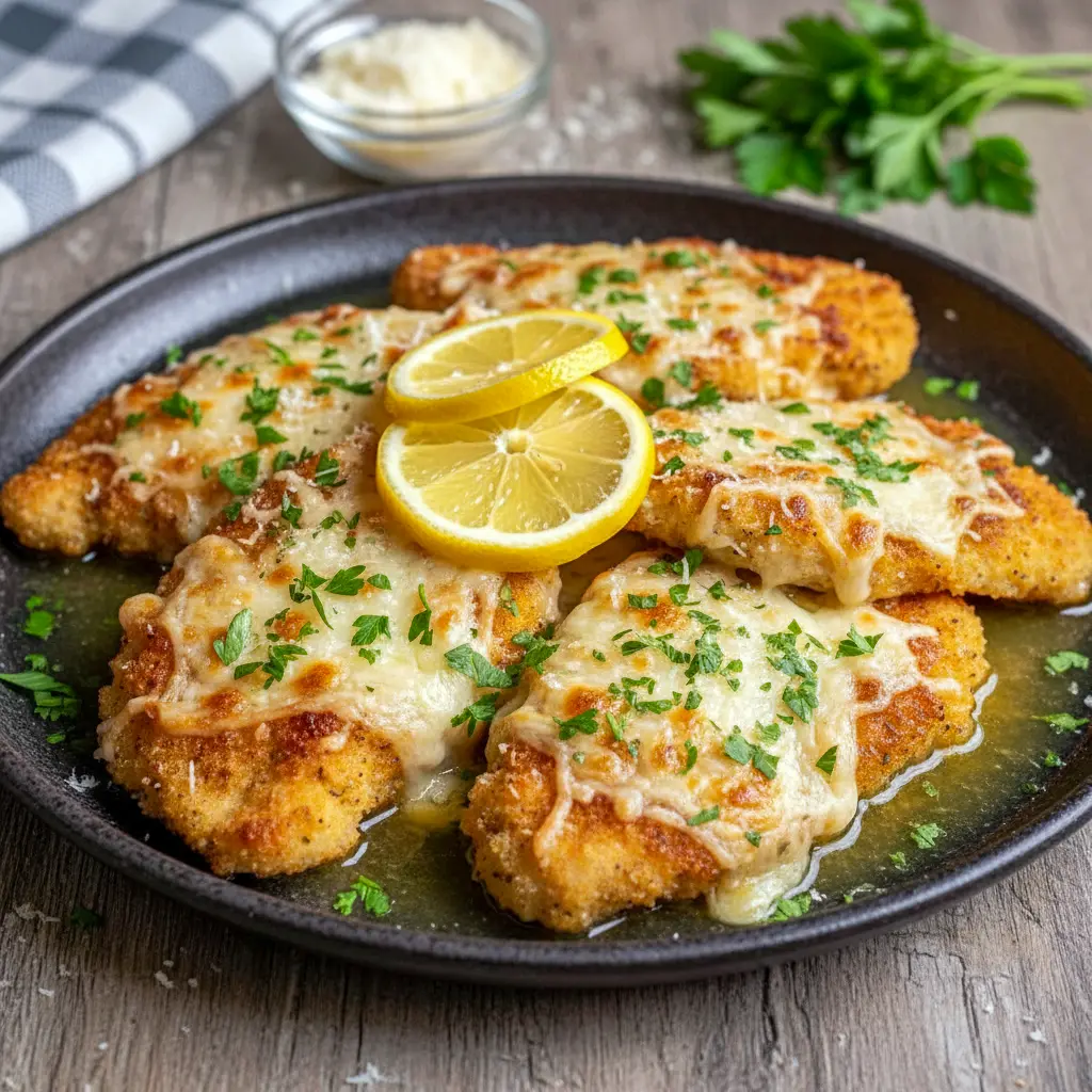 Crispy Lemon Chicken Romano on a plate with golden crust, fresh parsley, and lemon slices — a bright, flavorful twist on classic poultry and lemon chicken recipes.