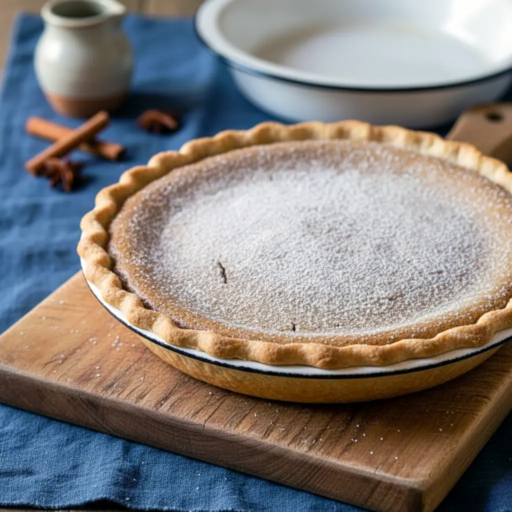 Cinnamon Pie with a smooth spiced filling and golden crust, served as one of the most eye-catching Festive Desserts, featuring a rich Creamy Pie texture inspired by Cinnamon Cake, perfect for Holiday Pies, standout Unique Desserts, an irresistible Pie Dessert, classic Homemade Pie, and cozy Sweets Treats for celebrations.
