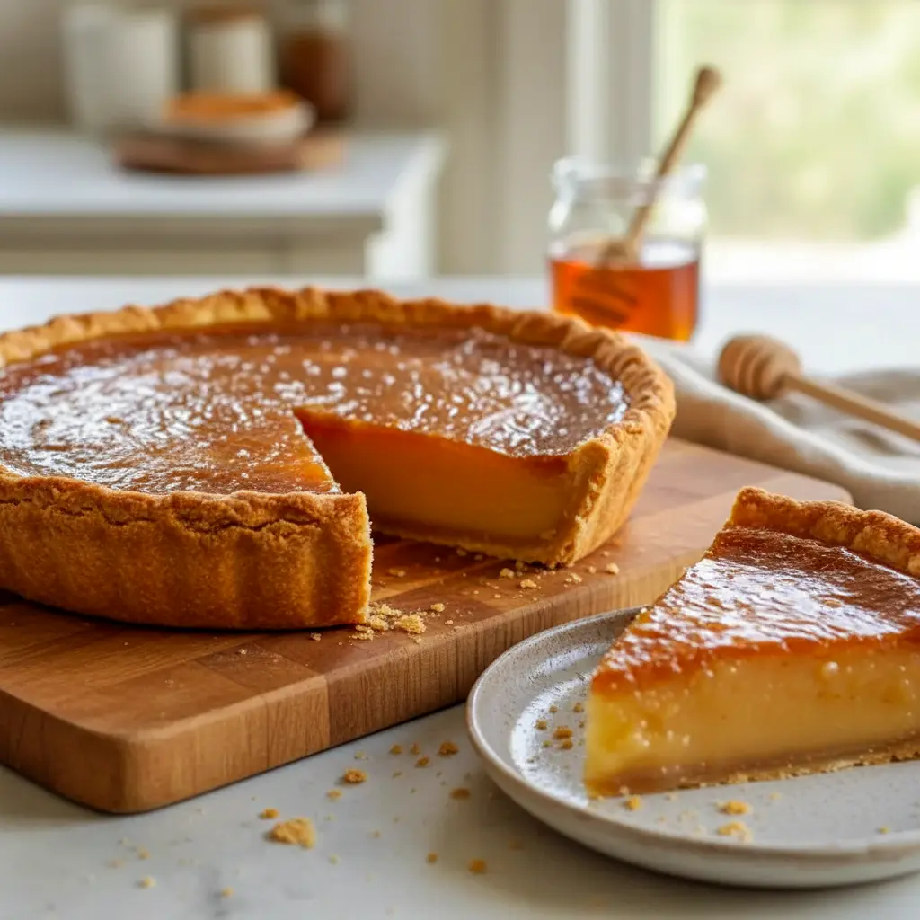 Salted honey pie with flaky sea salt on top, a cozy golden dessert that feels both nostalgic and bold—ideal for anyone who loves Fun To Bake, enjoys exploring Pie Recipes Dessert Easy, or wants tasty inspiration for September Deserts, Weird Things To Bake, Different Pies To Make, September Baking Recipes, Popular Pie Recipes, or even playful ideas like Jelly Pie and Squirrel Pie.