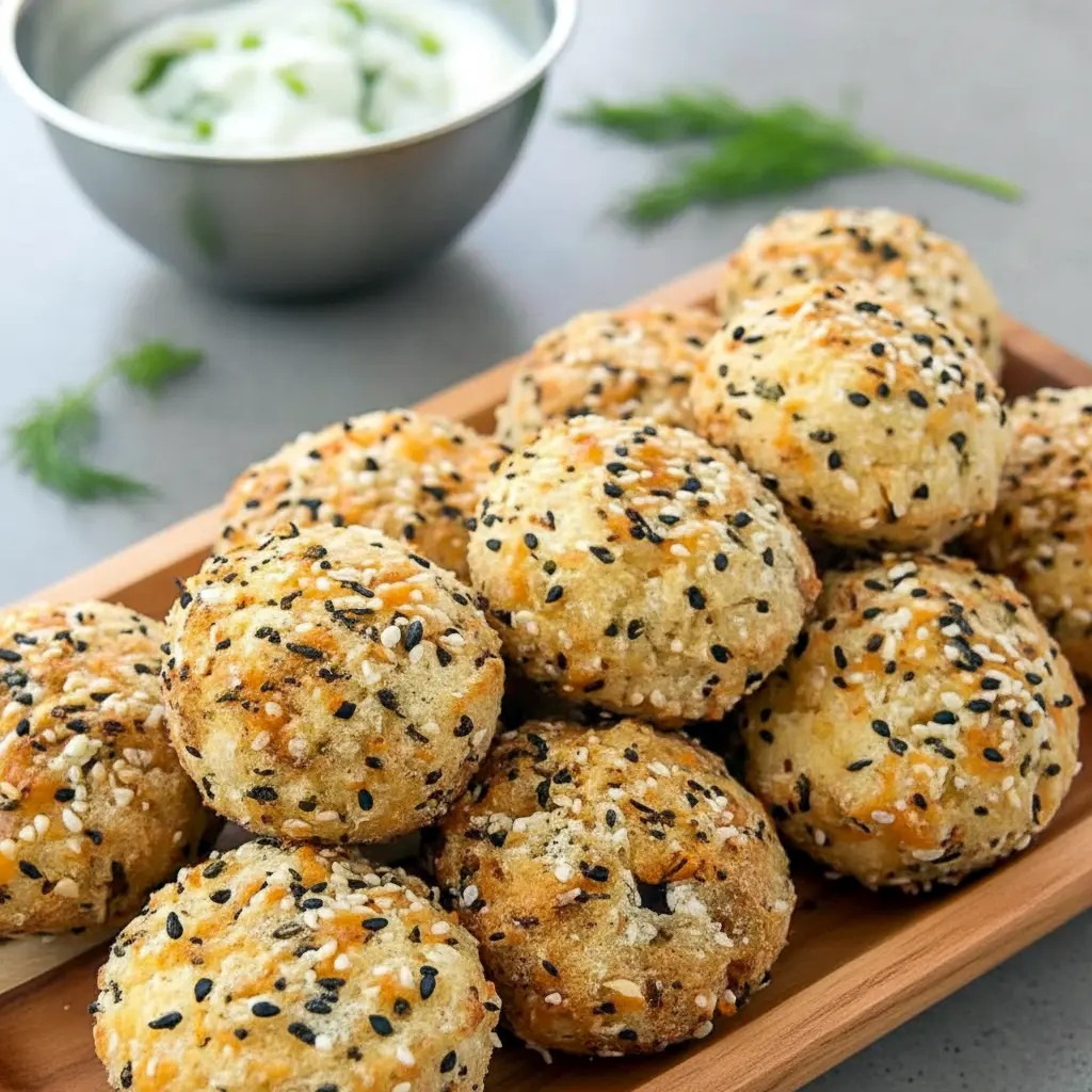 Golden, fluffy bagel bites shown as a High Protein Morning Snack, topped with seasoning for Everything But The Bagel Recipes, displayed as Baked Protein Bites perfect for Snacks Ideas For Work, easy Protein Snack Ideas On The Go, or simple High Protein Lunch Ideas For School, great for fans of Prime Protein Recipes, filled and chewy High Protein Bites, ideal when you want More Protein in every bite.