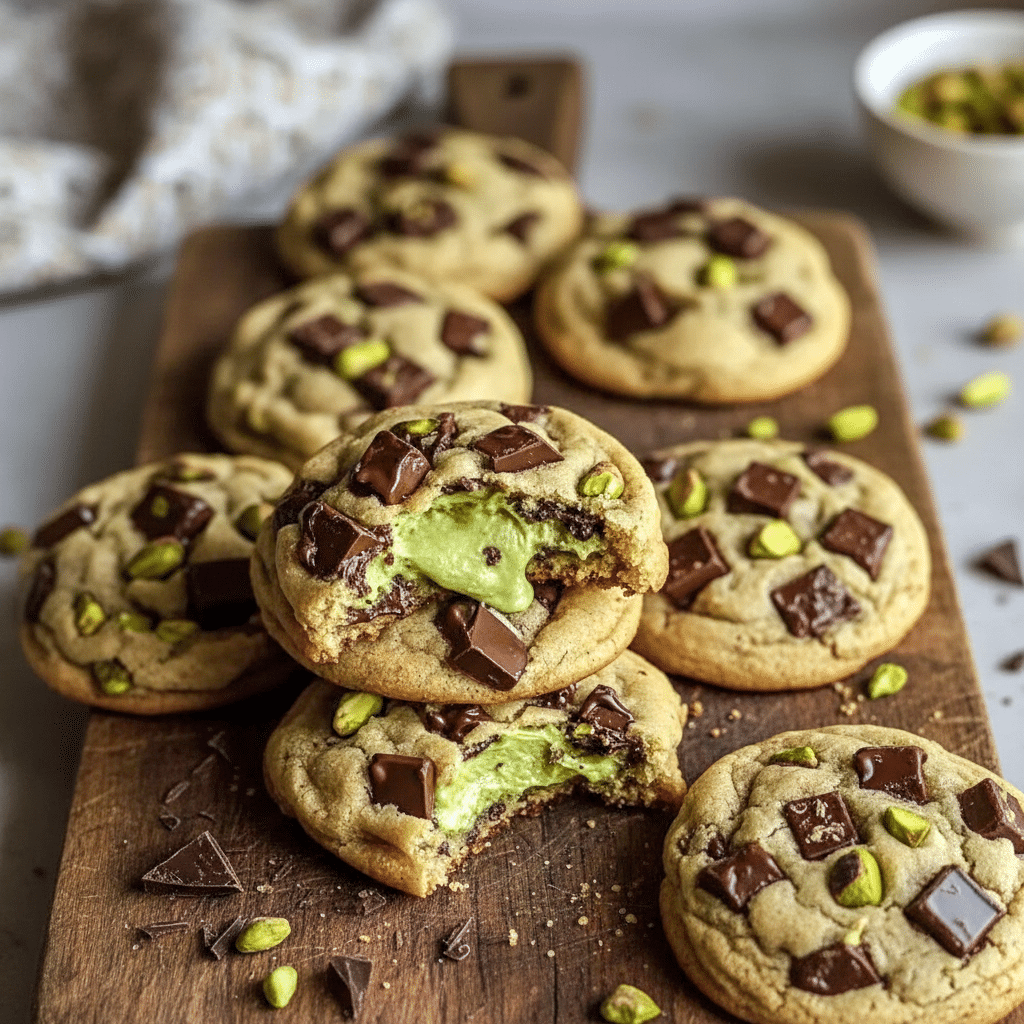 Soft and chewy pistachio cream cookies with swirls of green pistachio filling, inspired by Strawberry Pistachio Cookies and Salted Pistachio Cookies, showcasing rich Pistachio Baking and simple Pistachio Cream Uses.