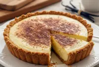 Dreamy Cinnamon-Vanilla Custard Pie – One of the Best Pies for Christmas1 A golden cinnamon-vanilla custard pie with a smooth, creamy center and lightly browned edges, styled for a festive Perfect Pie look that fits beautifully into cozy Winter Pies Recipes and elegant Holiday Plated Desserts, offering a warm twist on Traditional Thanksgiving Pies while standing out as one of the Best Pies For Christmas; a simple, comforting treat for fans of Desserts Made With Pie Crust, silky Creamy Pie Recipes, and classic Dessert Holiday flavors.