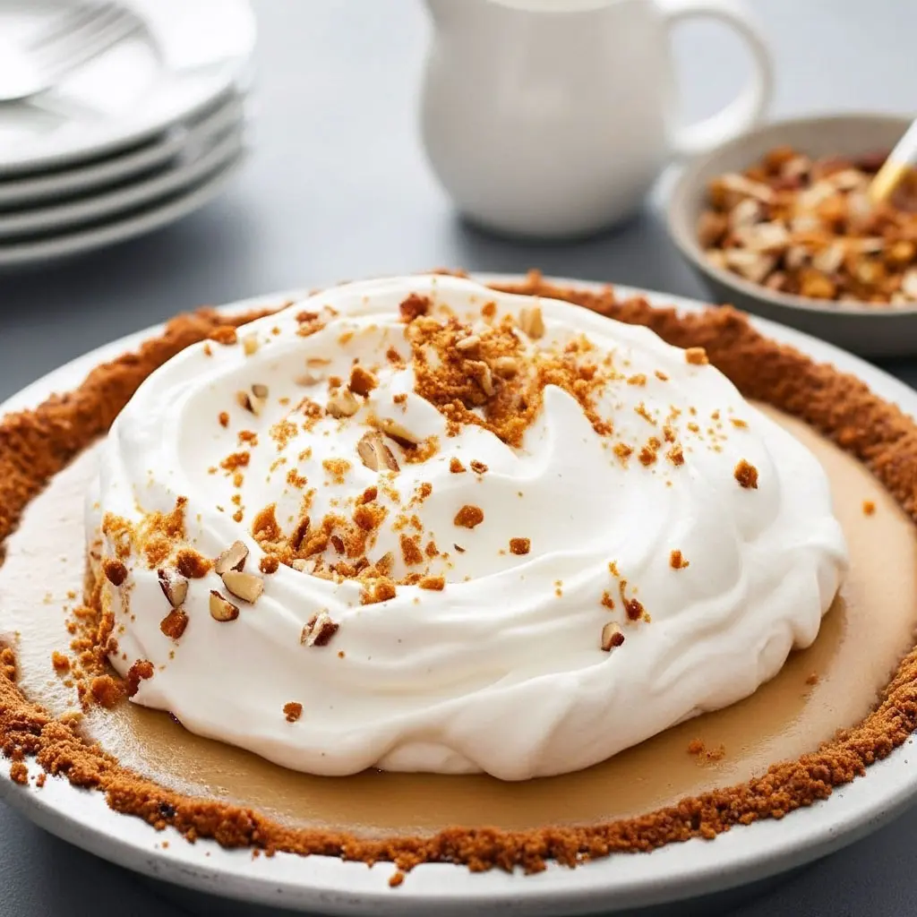 Slice of Creamy Butterscotch Pie topped with fluffy whipped cream in a buttery cookie crust, a stunning example of Fancy Pie Recipes and Cream Pies Recipes Holiday, ideal for a Christmas Cream Pie or festive Holiday Pie table.