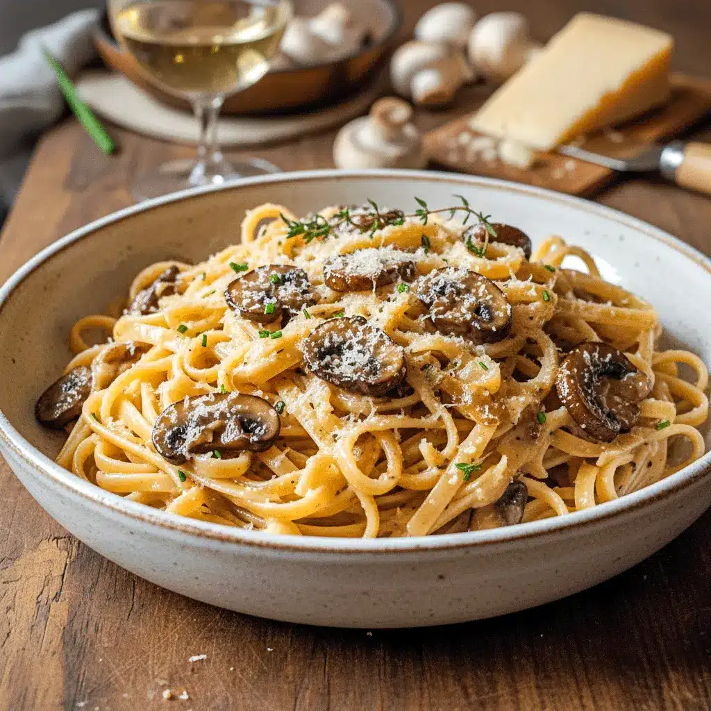 Creamy caramelized leek and mushroom Tasty Pasta dish with Gruyere sauce, perfect for cozy Pasta Dinners and easy Pasta Dinner Recipes. A bowl of Perfect Pasta inspired by Recette Santé, great for Vegetarische Rezepte, flavorful Mushroom Recipes, or even made with Tortellini, served hot and Al Dente.