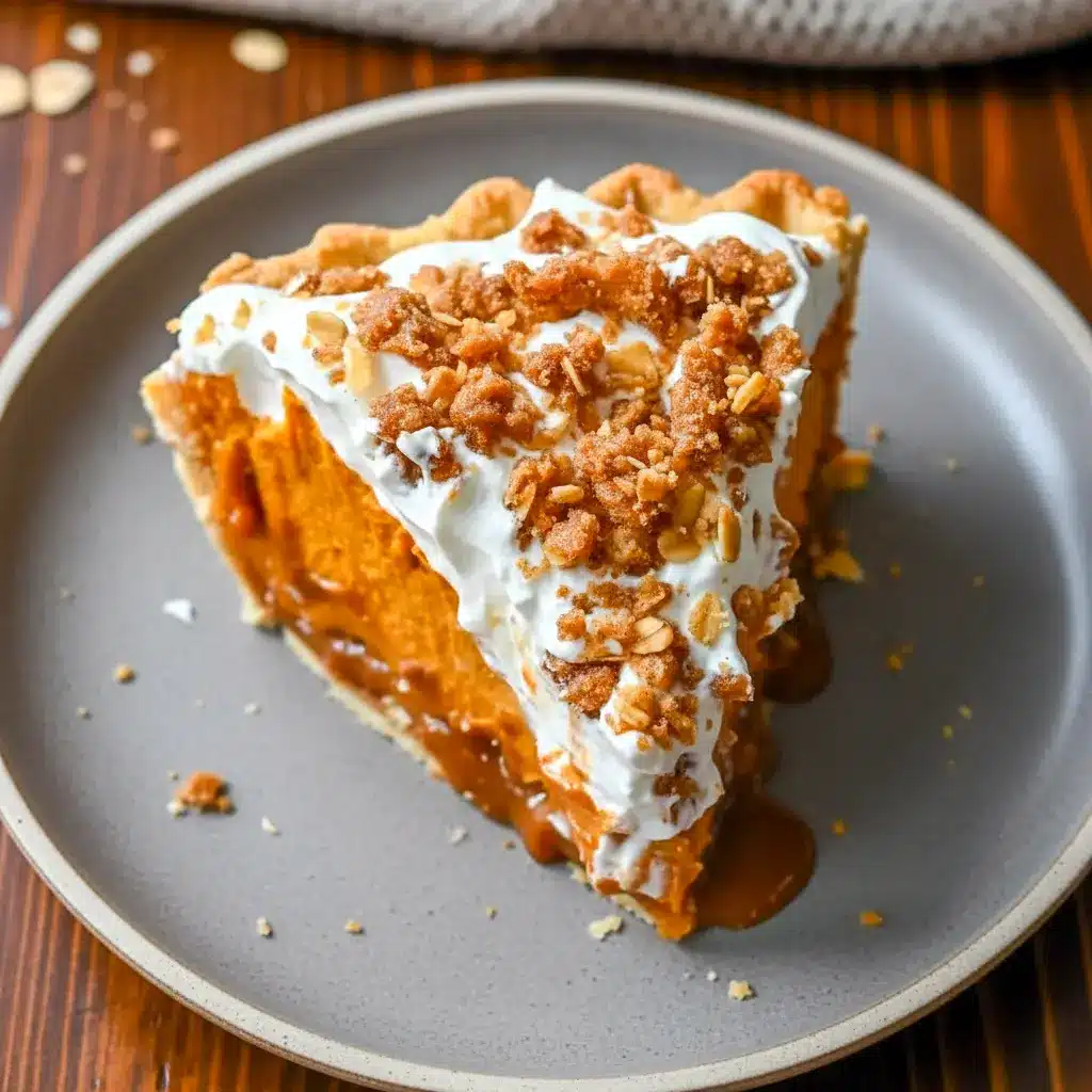 A decadent layered pumpkin caramel pie inspired by Milkbar Pumpkin, featuring salted caramel, creamy pumpkin ganache, whipped topping, and streusel—perfect for fall dessert lovers who enjoy Pumpkin Pie Milk Bar, creative flavors like Apple And Pumpkin Pie, and cozy seasonal baking sweetened with a touch of Modern Honey.
