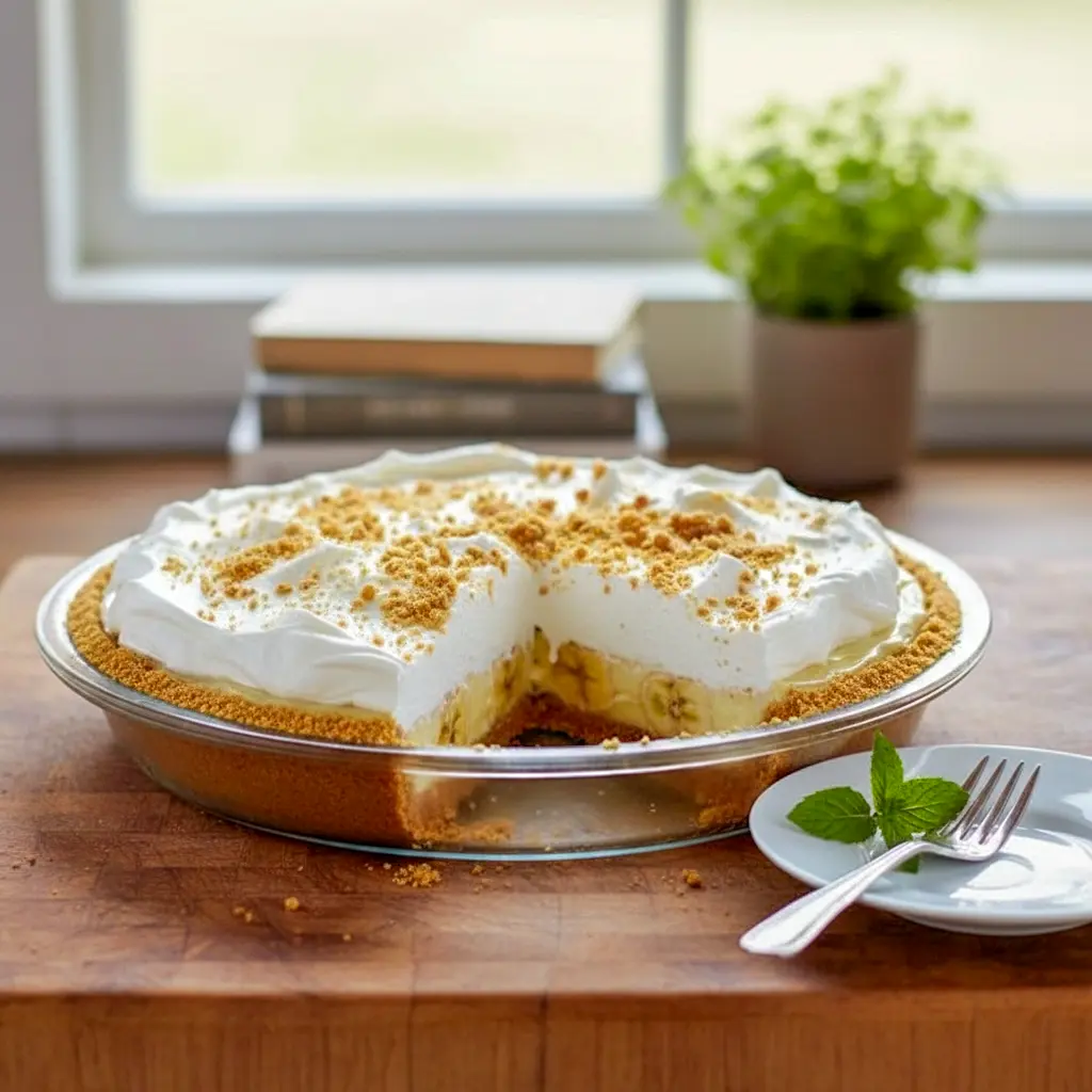 A luscious bourbon banana cream pie topped with fluffy whipped cream and cookie crumbs, showcasing rich banana layers and a boozy twist—perfect for fans of Dinner Desserts, Banana Cream Pie Flavor, Bourbon Cream Pie, Banana Whiskey Pie Recipe, Pie Recipe With Bourbon, Banana Cream Pie Recipe Inspiration, Banana Bourbon Pie, Bourbon And Pie, and Bananas Foster Cream Pie.