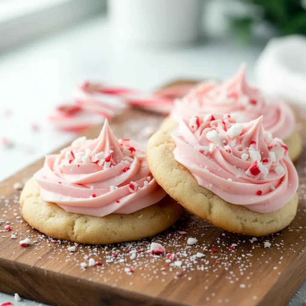 Soft frosted peppermint cookies topped with crushed candy canes, inspired by Peppermint Cream Cheese Cookies, decorated with Peppermint Icing For Cookies, and perfect for Peppermint Baking; a festive Peppermint Sugar Cookies Recipe that echoes the coziness of Peppermint Sour Cream Cookies and the richness of Peppermint Cheesecake Cookies, creating a joyful Peppermint Cookies Recipe full of bright Christmas Cookie Flavors for any holiday Christmas Cookies Recipe spread.