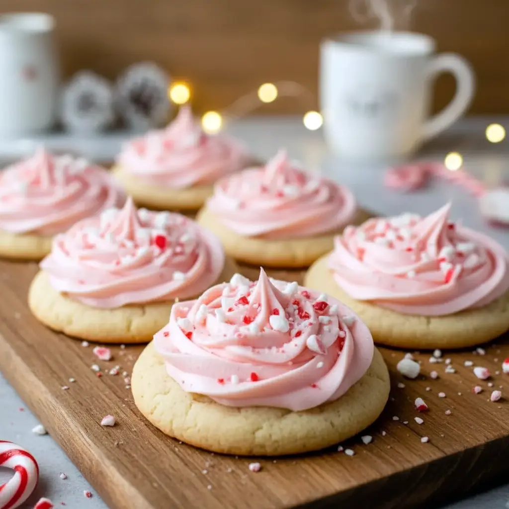 Soft frosted peppermint cookies topped with crushed candy canes, inspired by Peppermint Cream Cheese Cookies, decorated with Peppermint Icing For Cookies, and perfect for Peppermint Baking; a festive Peppermint Sugar Cookies Recipe that echoes the coziness of Peppermint Sour Cream Cookies and the richness of Peppermint Cheesecake Cookies, creating a joyful Peppermint Cookies Recipe full of bright Christmas Cookie Flavors for any holiday Christmas Cookies Recipe spread.
