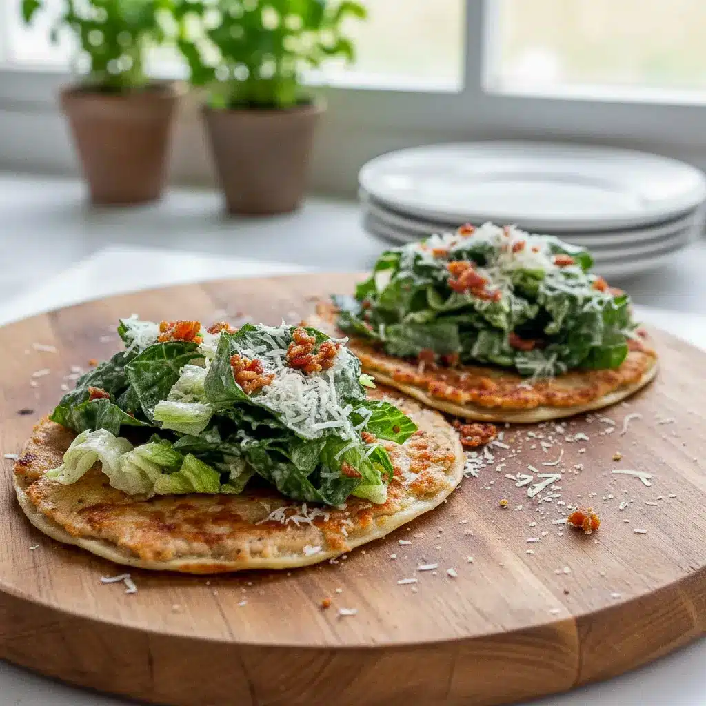 A stack of Cesar Salad Tacos turned into golden, skillet-seared Crispy Chicken Caesar Smash Tacos, filled with romaine, parmesan, bacon, and creamy dressing for the ultimate Chicken Caesar Salad Taco and Chicken Ceaser Salad Taco experience. These easy Cesar Smash Tacos are perfect for Dinner Tonight Easy Healthy, showcasing irresistible Chicken Caesar Salad Smash Tacos that double as bright, crunchy Caesar Salad Smash Tacos ideal for Light Summer Suppers.